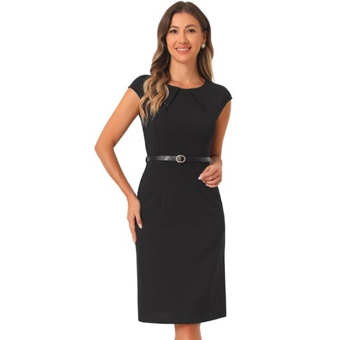 Allegra K Women's Elegant Business Round Neck Belted Cap Sleeve Work Sheath Dresses - image 1 of 4