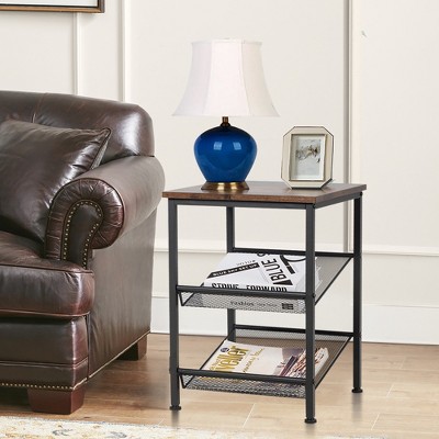 Rustic Brown 3-Tier Wood and Metal End Table