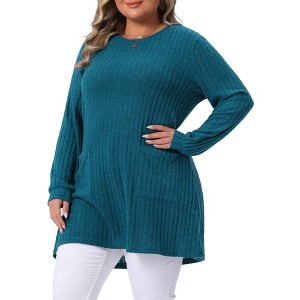 Agnes Orinda Women's Plus Size Crew Neck Long Sleeve Ribbed Knit Casual Loose Pullover Sweater with Pocket - 1 of 4