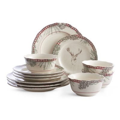 222 Fifth 12pc Somers Creek Dinnerware Set - Mount Holly Red