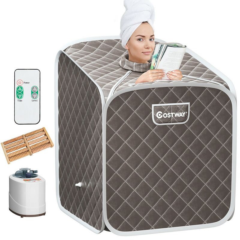 Costway Portable 2L Steam Sauna Spa Tent with Chair Grey/Black/Coffee, 1 of 11