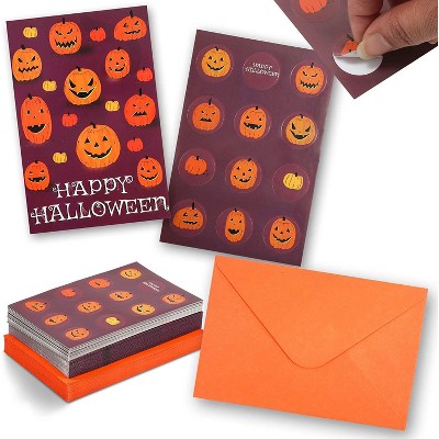 Pipilo Press 36-Pack Halloween Pumpkin Greeting Cards with Orange Envelopes and Stickers (4 x 6 In)