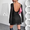 Women's Round Neck Mesh Sequin Backless Bodycon Mini Dress Bell Sleeve Party Club Black Dress - 2 of 4