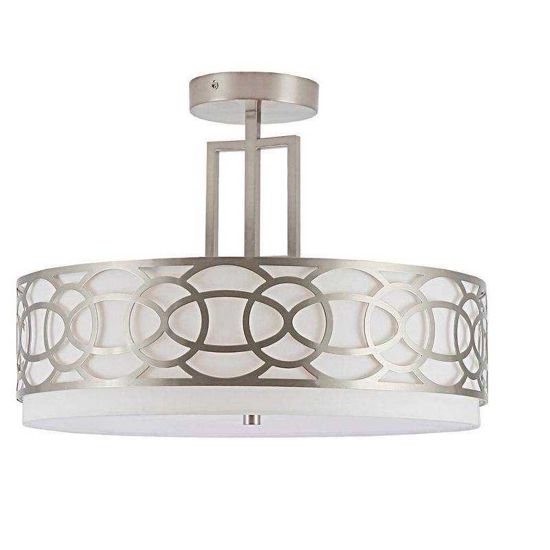 Defong 17 Inch 4-Light Silver Semi Flush Mount Brushed Nickel Ceiling Light Fixture with White Fabric Shade, 1 of 5