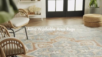 Astra Ivory Blue Machine Washable Geometric 4' x 6' Area Rug