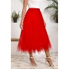 Women's 2-Layer Tulle Midi Skirt - Tiered A-Line Long Skirt with Elastic Waist for Winter Irregular Red - 3 of 4