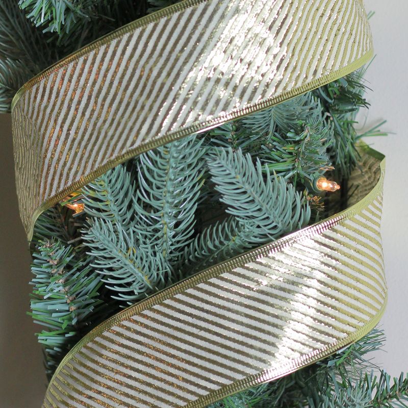 Northlight Pack of 12 Gold Diagonal Striped Christmas Wired Craft Ribbon 2.5" x 120 Yards, 2 of 4