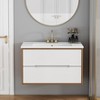 Gulches 32 in 1 Sink Wall-Mounted Vanity White+Walnut Bath Vanity with White Ceramic Top Soft Close Handle-Free 3 Holes - 3 of 4