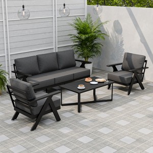 EAGLE PEAK Urban Slate 4 Piece Modern Outdoor Patio Furniture Set, Outdoor Couch, Patio Chairs, and Coffee Table - 1 of 4