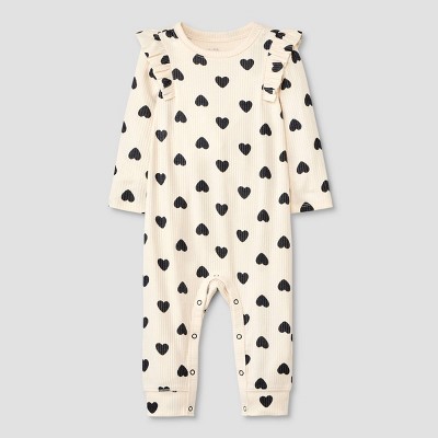 Image of Baby Girls' Heart Ribbed Romper - Cat & Jack™ Black/White 3-6M