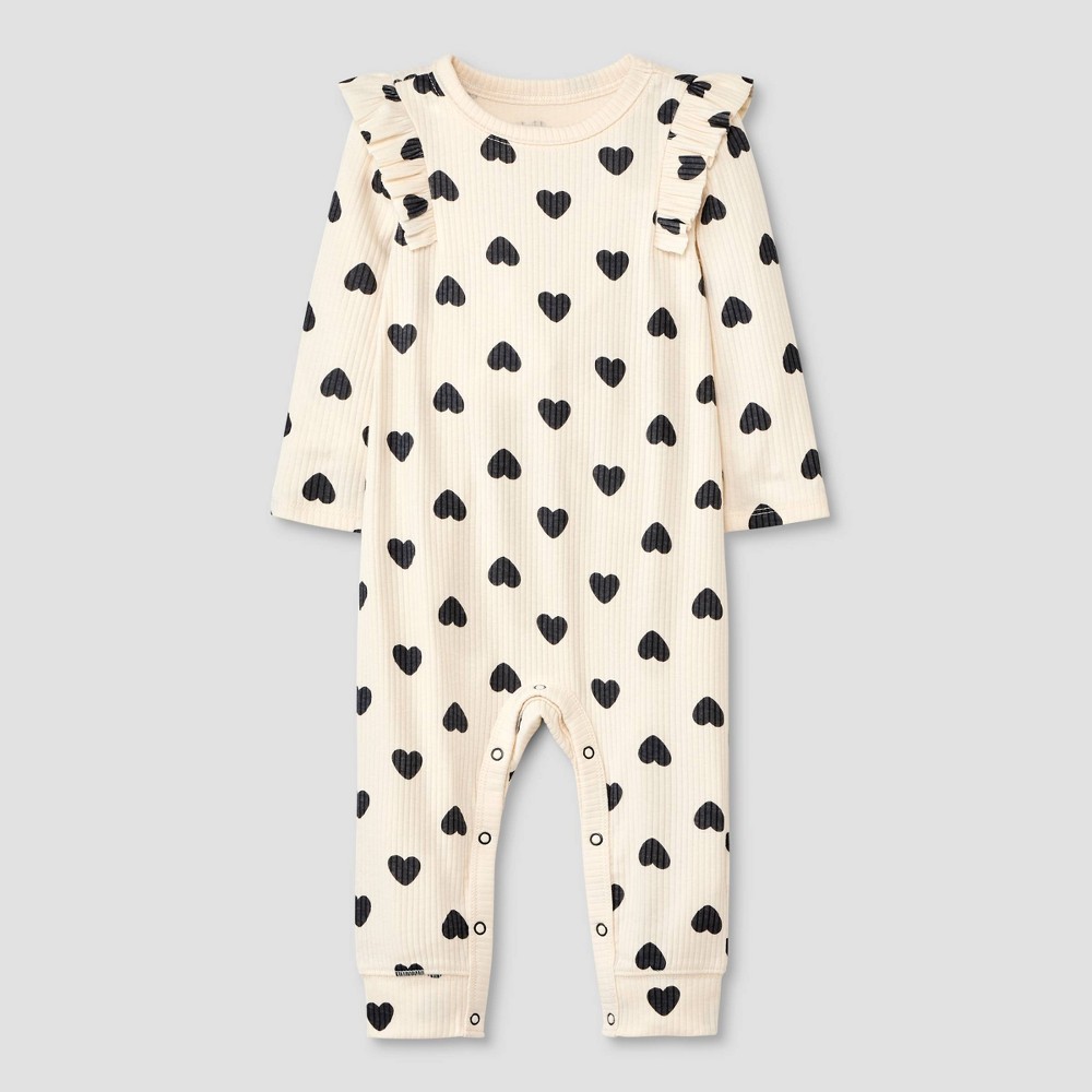 size Newborn Baby Girls' Heart Ribbed Romper - Cat & Jack Black/White 