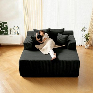 Bosmiller 58" Chaise Lounge Chair Indoor, Oversized Corduroy Boneless Sleeper Sofa Bed with Armrests & 4 Pillows, No Assembly for Living Room - 1 of 4