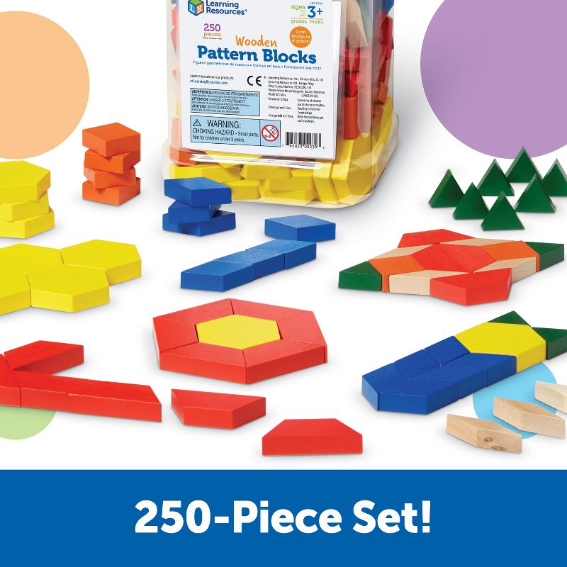 Learning Resources Wooden Pattern Blocks - Set of 250 Pieces, Ages 3+, 3 of 6