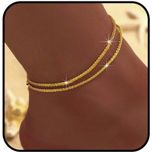 925 Sterling Silver Ankle Bracelets for Women Dainty 14K Gold Plated Anklets Set Waterproof Ankle Chain - 1 of 4