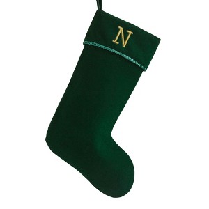 Personalization Mall Classic Christmas Embroidered Initial Green Christmas Stockings - 1 of 3