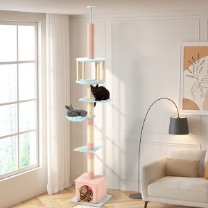 EROMMY Floor to Ceiling Cat Tree, Adjustable Cat Climbing Tower with Scratching Post, Pink - 1 of 4