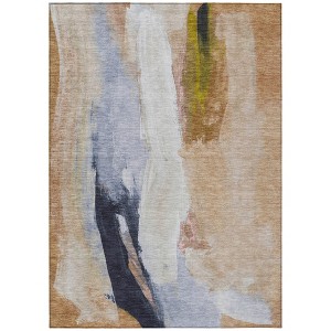 Beige And Navy Blue Abstract Washable Indoor Outdoor Area Rug - 1 of 4