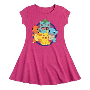 Girls' - Pokémon - Pokémon Round Group Fit & Flair Cap Sleeve Dress - 1 of 3