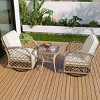 2-Person Outdoor Rattan Chat Set with Swivel Chairs and Glass Table, Weather-Resistant Cushions for Patio or Balcony Use - Coolbibila - 3 of 4
