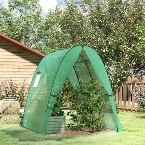 Tunnel Hoop House Greenhouse,Hemmed PE Cover with Sandbags, Dual Roll-Up Doors & Screen Windows for Year-Round Gardening - 1 of 4
