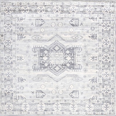 Elegant 8' Gray Square Synthetic Reversible Area Rug