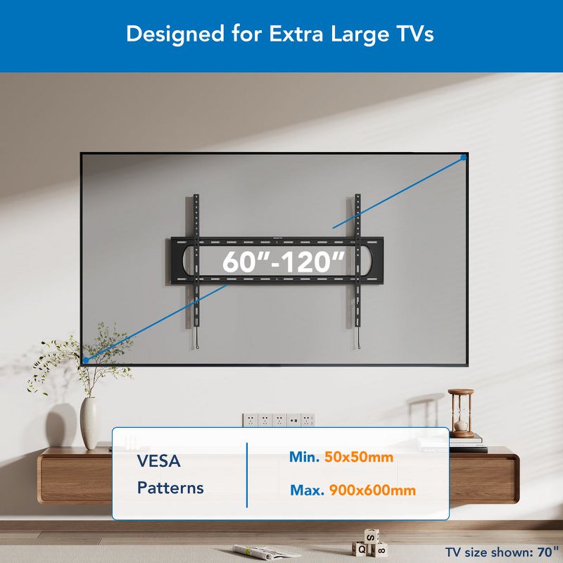Mount-It! Heavy Duty XXL Fixed TV Wall Mount, Fits 60" to 120" Screens, 264 Lbs. Weight Capacity, 5 of 11