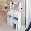 FONTOI 29.2"W/37"W/41"W Makeup Vanity Table with Left Drawer Stool Large Sliding Mirror Capacity Storage for Bedroom Dressing Room, White/Black - 4 of 4