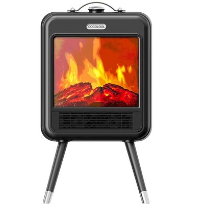 COCOLOOL Electric Fireplace Heater 1500W Realistic LED Flames and Logs Overheat Protection Safety Tip-Over Switch with Easy Carry Handle