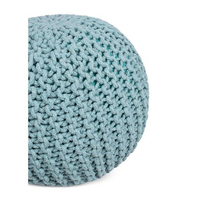 Sage Green Hand-Knitted Cotton Round Pouf Ottoman