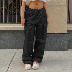 Women's Casual Parachute Cargo Pants with 5 Pockets Quick Dry Hiking Pants Lightweight Baggy Joggers with Drawstring - 1 of 1