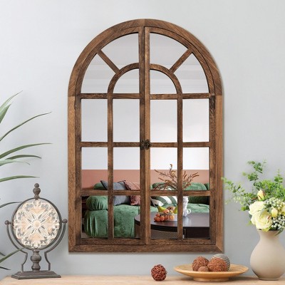 Dovelina Arched Wood Frame Window Pattern Decorative Wall Mirror : Target