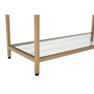 47" Gold Metal and Glass Console Table with Storage