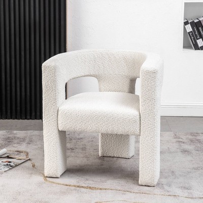 Cream Boucle Upholstered Barrel Accent Chair with Wood Frame