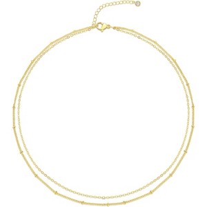 Gold Beaded Wave Chain Necklace for Women, 14K Gold Plated Layered Minimalist Choker - 1 of 4