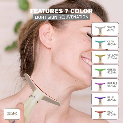 GLO24K 7 Color LED Neck and Face Beauty Device - Limited Edition: Firming, Spot Treatment, Fine Line Reduction, Skin Texture Improvement