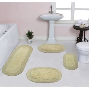 Double Ruffle Bathroom Rugs Set, Washable Rug, Extra Soft and Absorbent bath Rug, Kitchen Mat, Bath Mat Set,Non-Slip, 4 Pcs Set with Runner, Sage - 1 of 4