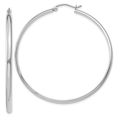 Black Bow Jewelry 2.75mm x 50mm Polished 14k White Gold Domed Round Hoop Earrings