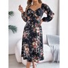 Coolmee Women's Boho Flowy Long Sleeve Drawstring Sweetheart Neck Floral Maxi Dress Side Slit Spring Fall Wedding Guest Dresses - 2 of 4