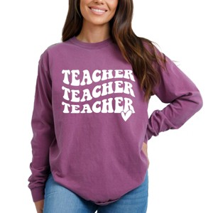 Simply Sage Market Teacher Stacked Wavy Heart Garment Dyed Long Sleeve - 1 of 4