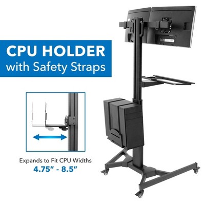 Adjustable Black Steel Mobile Dual Monitor Computer Cart