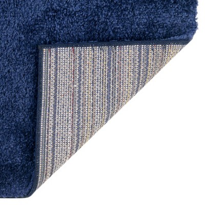 Navy Blue Solid Synthetic Rectangular Rug for Indoor Use