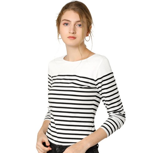 Black and white striped t shirt long sleeve sale