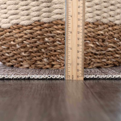 Barny Ivory and Slate Blue Washable Polyester Rectangle Area Rug