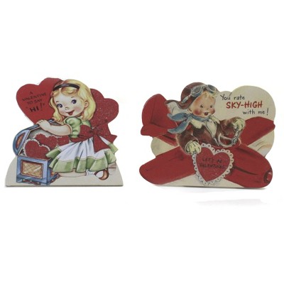 Valentine's Day 4.0" Retro Inspired Kid Dummy Boards Set 2 Vinatge Heart Plane Bethany Lowe Designs, Inc.  -  Decorative Figurines