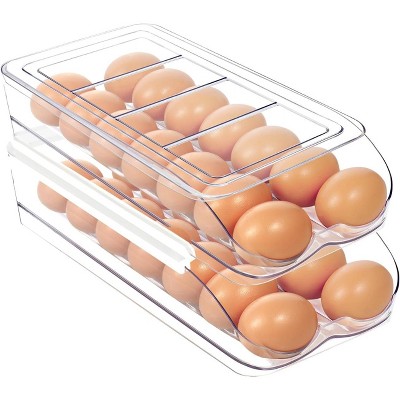 2-Layer Automatic Rolling Egg Holder & Organizer for Refrigerator, Clear