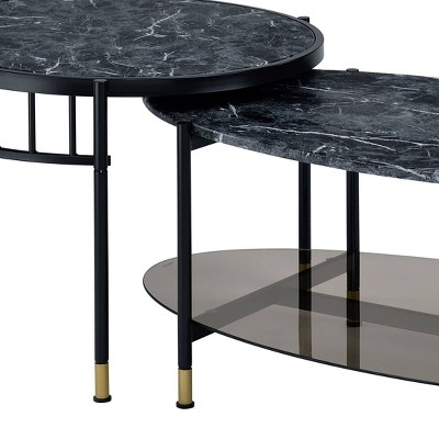 Silas Black Faux Marble 2-Piece Nesting Coffee Table Set