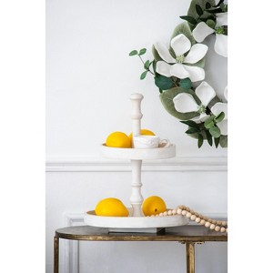 Hachikiko Two-Tiered Round Wooden Tray - 11.8"×11.8"×15.4" Farmhouse Decorative Serving Stand for Appetizers, Cakes, Fruit, Halloween & Everyday Use - 1 of 4