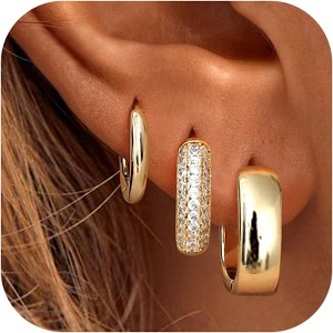 Florideco 3-Pair Small Hoop Earrings | 14K Gold Plated Twisted Huggies, Open Chunky Stack - 1 of 4
