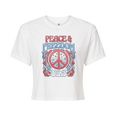Women's - Instant Message - Peace And Freedom Cropped Graphic T-Shirt
