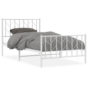 vidaXL Twin XL Metal Bed Frame with Headboard, Under Bed Storage, Noise Free, White, No Mattress - 1 of 4